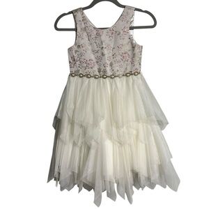 Couture Princess Formal Dress Fancy Flower girl 8 Embroidered Floral Beaded EUC